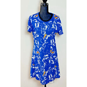 Adidas Blue Shirt Dress Women's M Polyester Preowned Farm Butterfly Short Sleeve